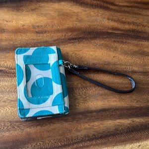 Thirty-one ID wristlet wallet turquoise circles brown detachable wristlet strap